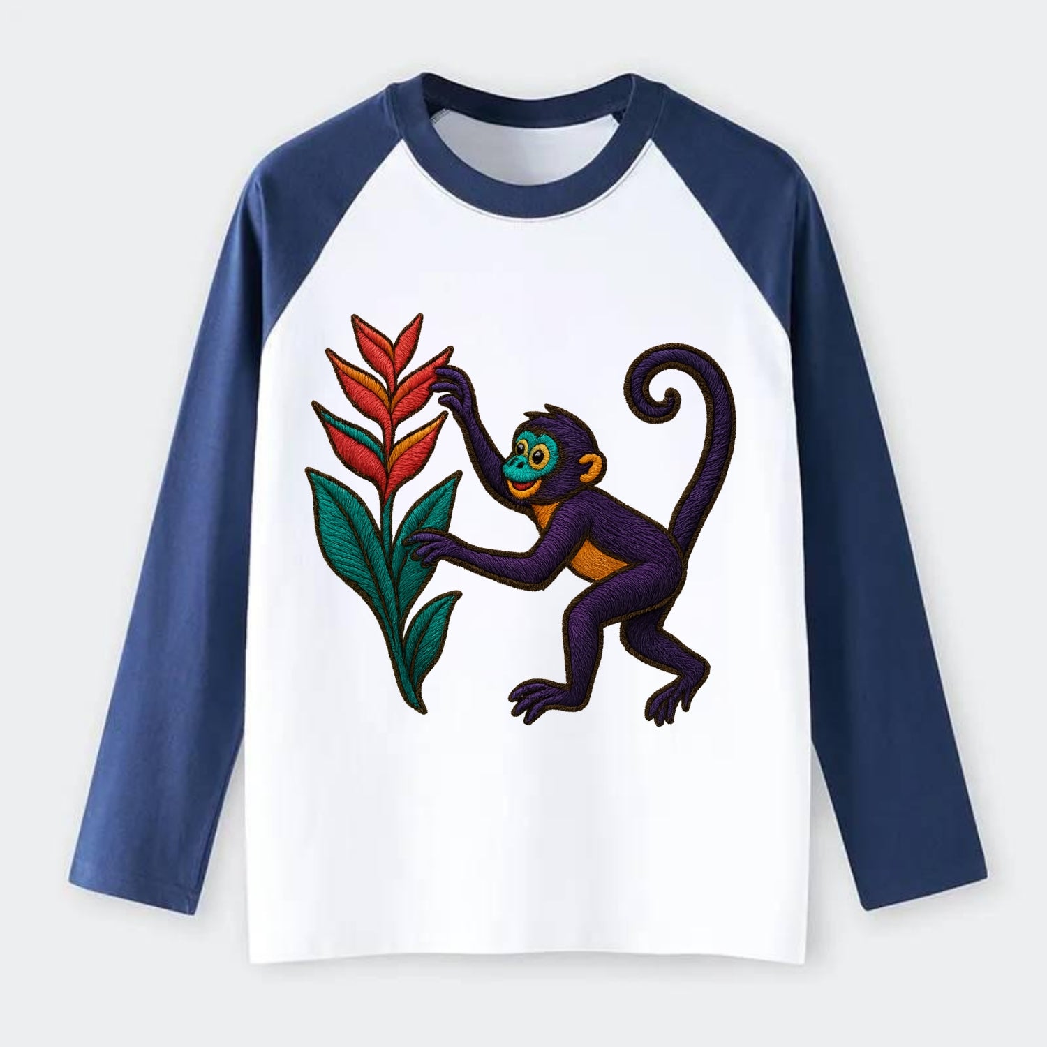 Spider Monkey - Raglan Long Sleeve T-Shirt - Blue