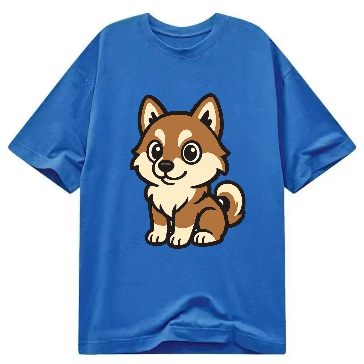 Pomsky - Pomeranian-Husky mix sitting pose - Classic T-shirt - Blue