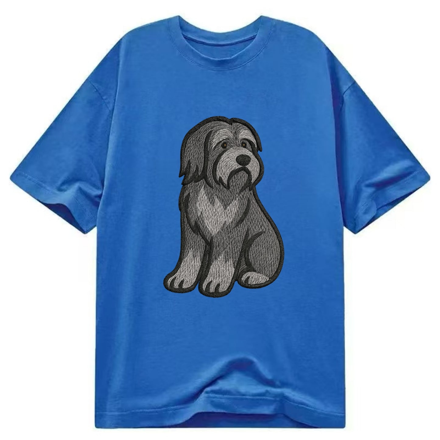 Bearded Collie - Gray shaggy coat embroidered pose - Classic T-shirt - Blue