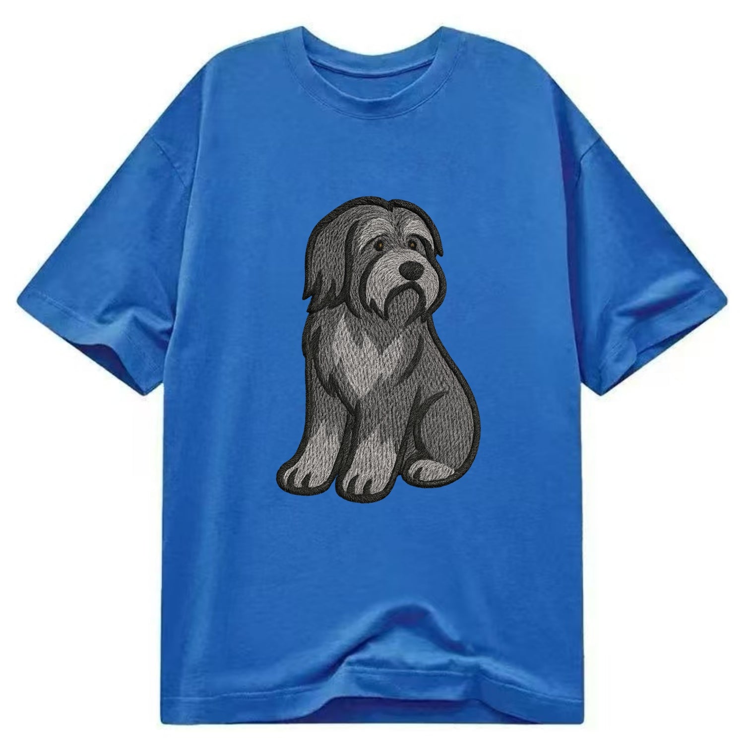 Bearded Collie - Gray shaggy coat embroidered pose - Classic T-shirt - Blue