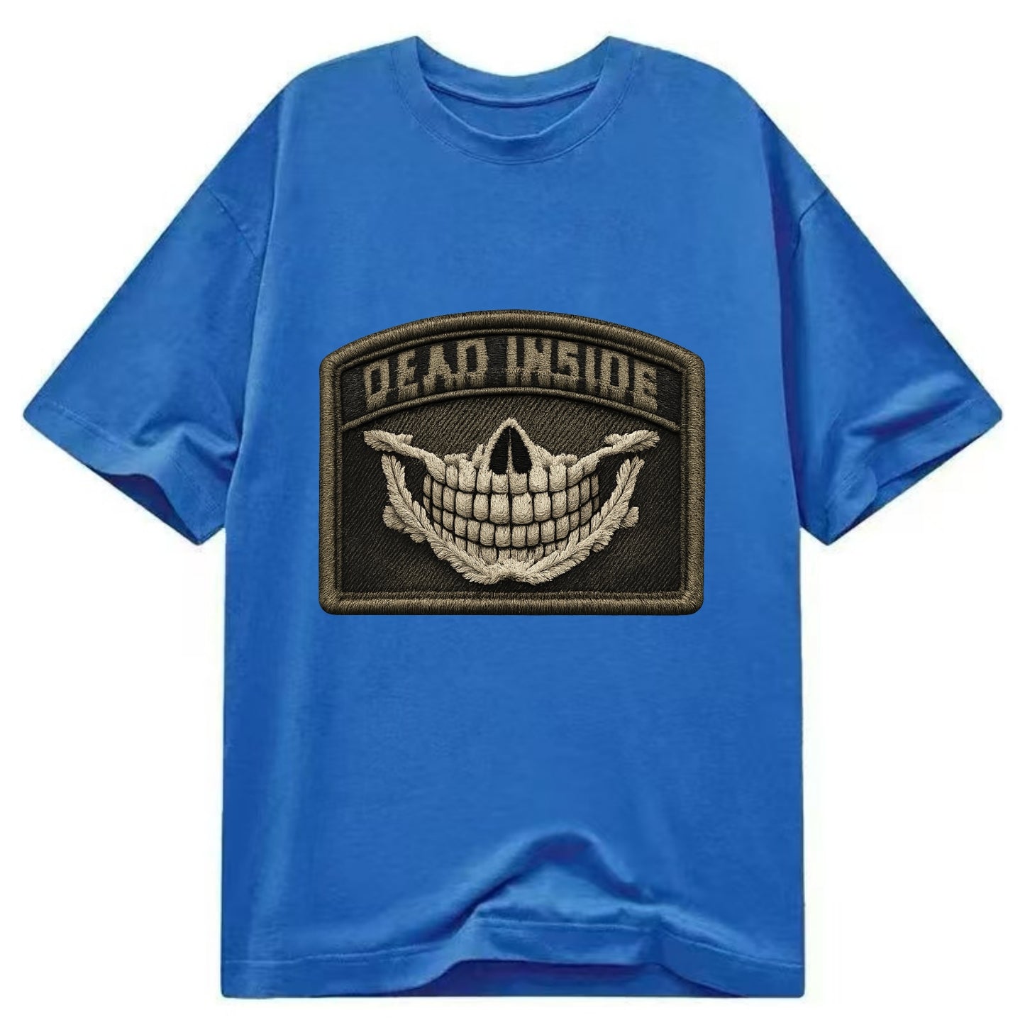 DEAD INSIDE SMILE - skeleton smile in white , dark humor - Classic T-shirt - Blue