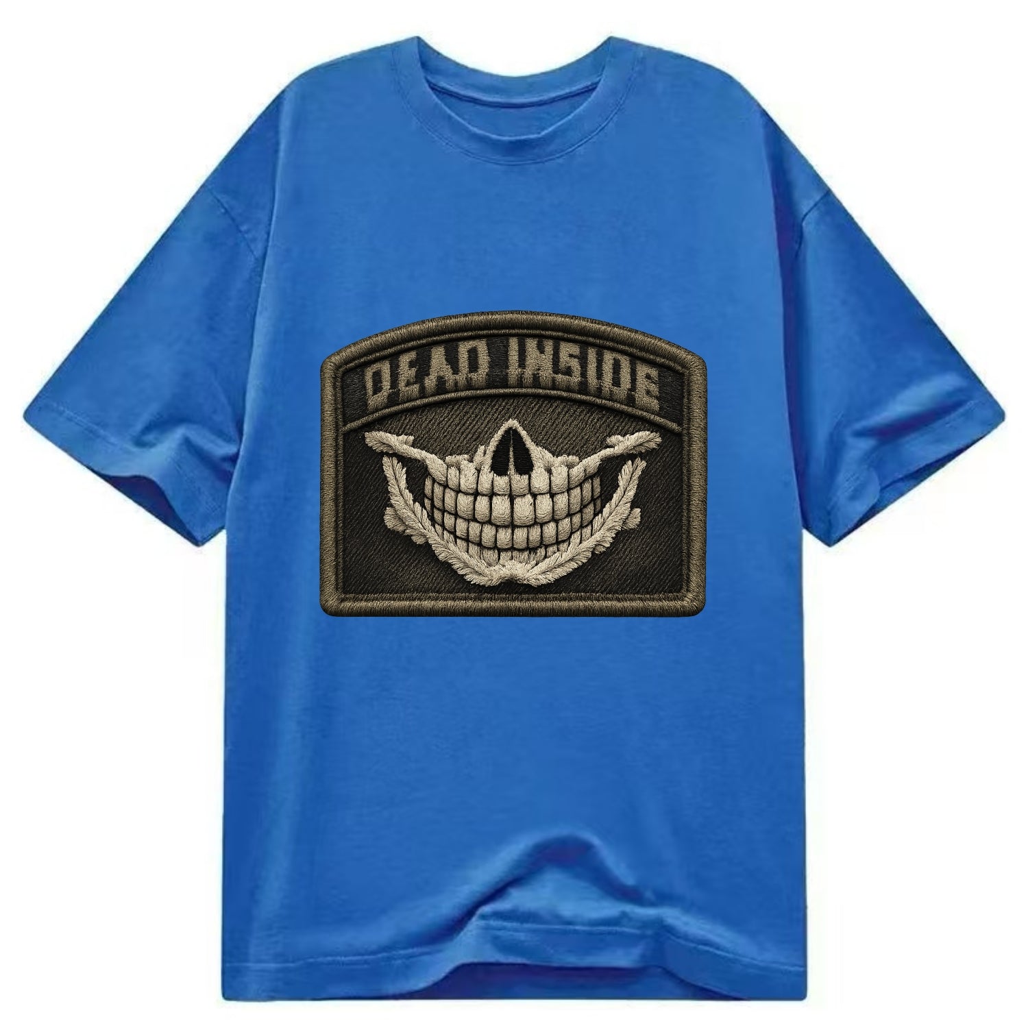 DEAD INSIDE SMILE - skeleton smile in white , dark humor - Classic T-shirt - Blue