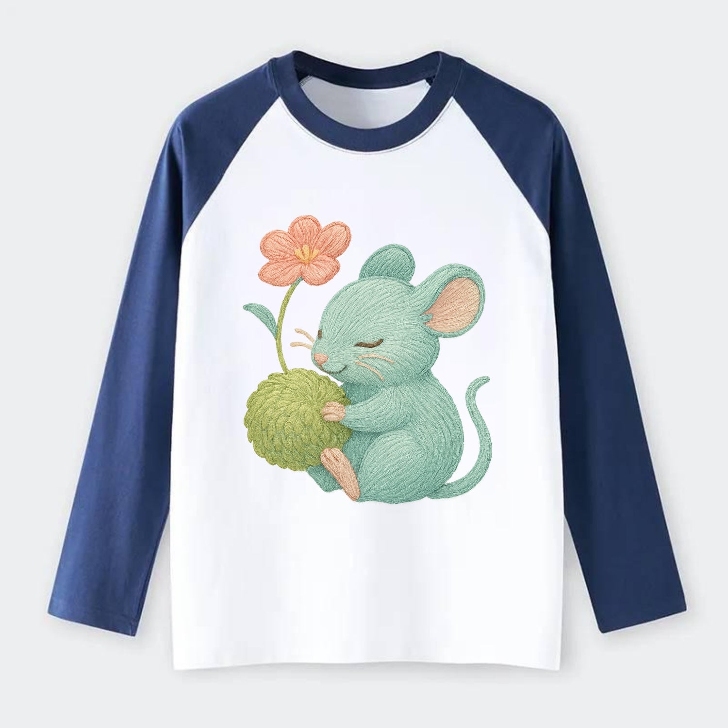 Mint Mouse - Raglan Long Sleeve T-Shirt - Blue