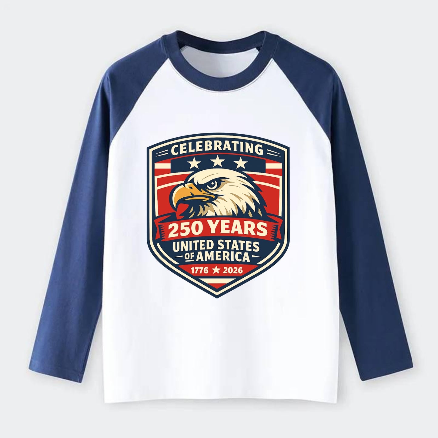 Heritage Eagle Emblem - Raglan Long Sleeve T-Shirt - Blue