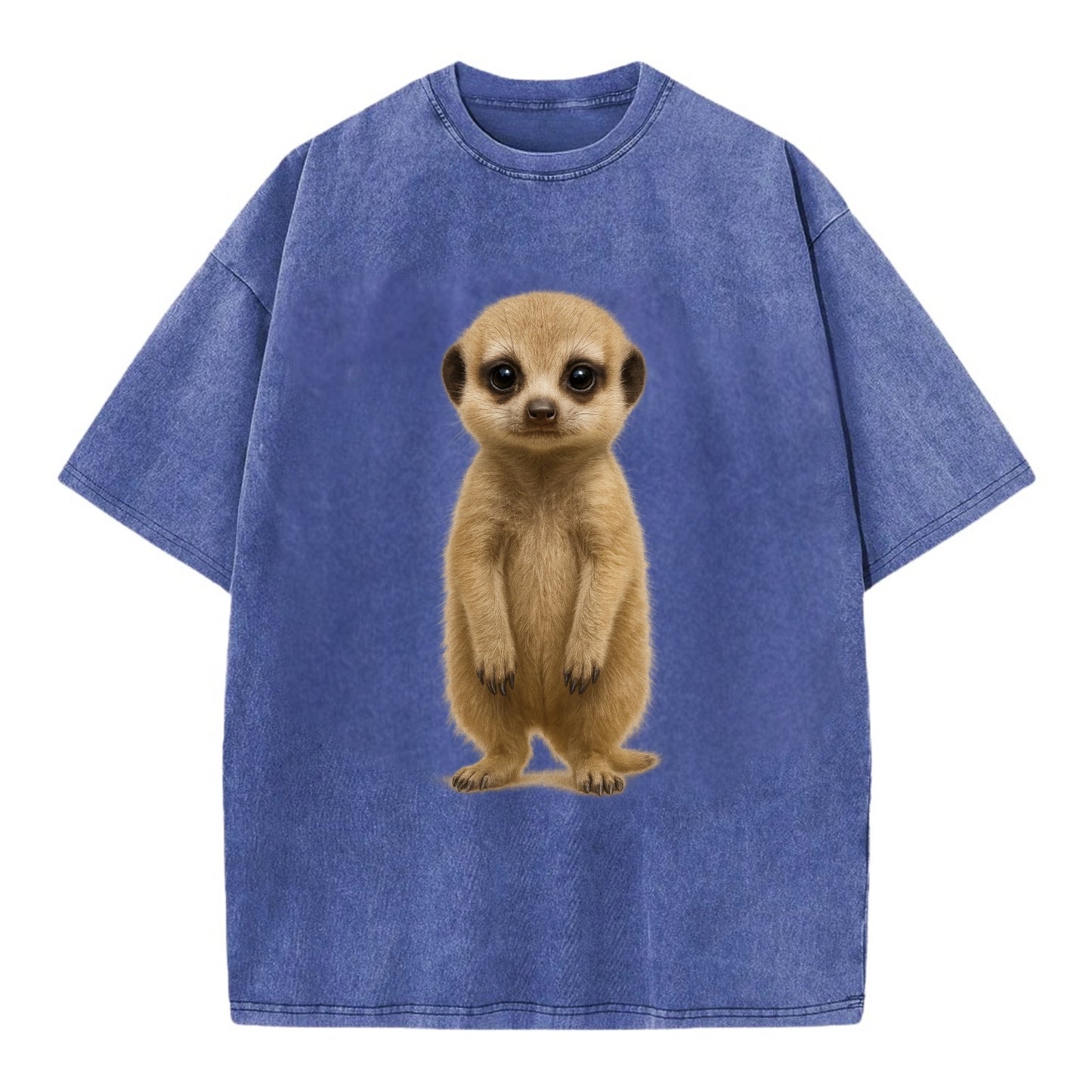 Baby Meerkat - tan fur, dark eye patches, alert stance, bright eyes, - Vintage T-shirt - Blue