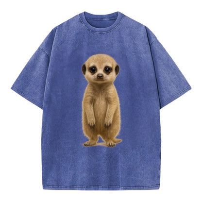 Baby Meerkat - tan fur, dark eye patches, alert stance, bright eyes, - Vintage T-shirt - Blue
