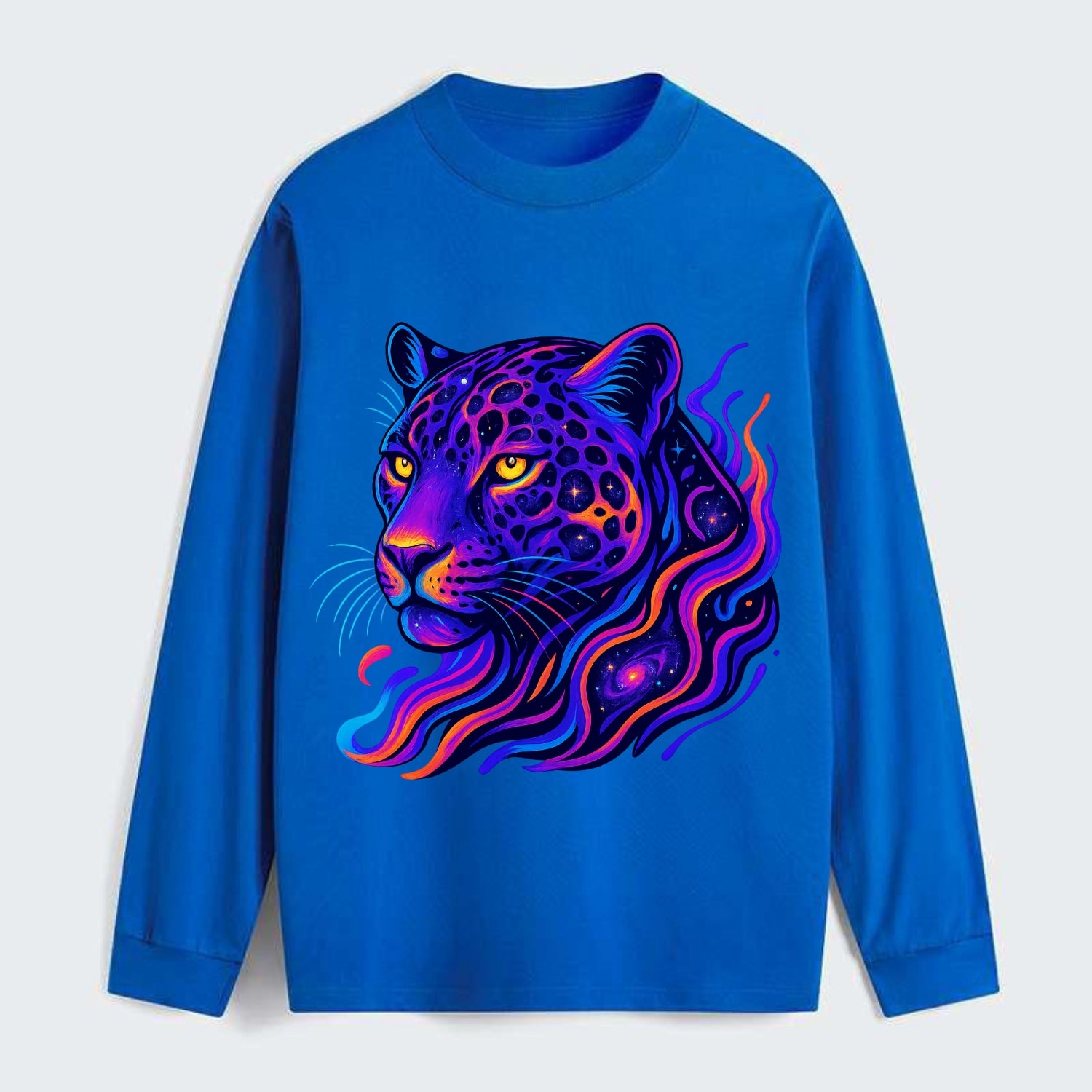 Powerful jaguar with rosettes containing miniature galaxies, cosmic - Classic Long Sleeve Shirt - Blue