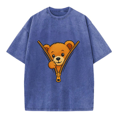 zipper bear - Vintage T-shirt - Blue