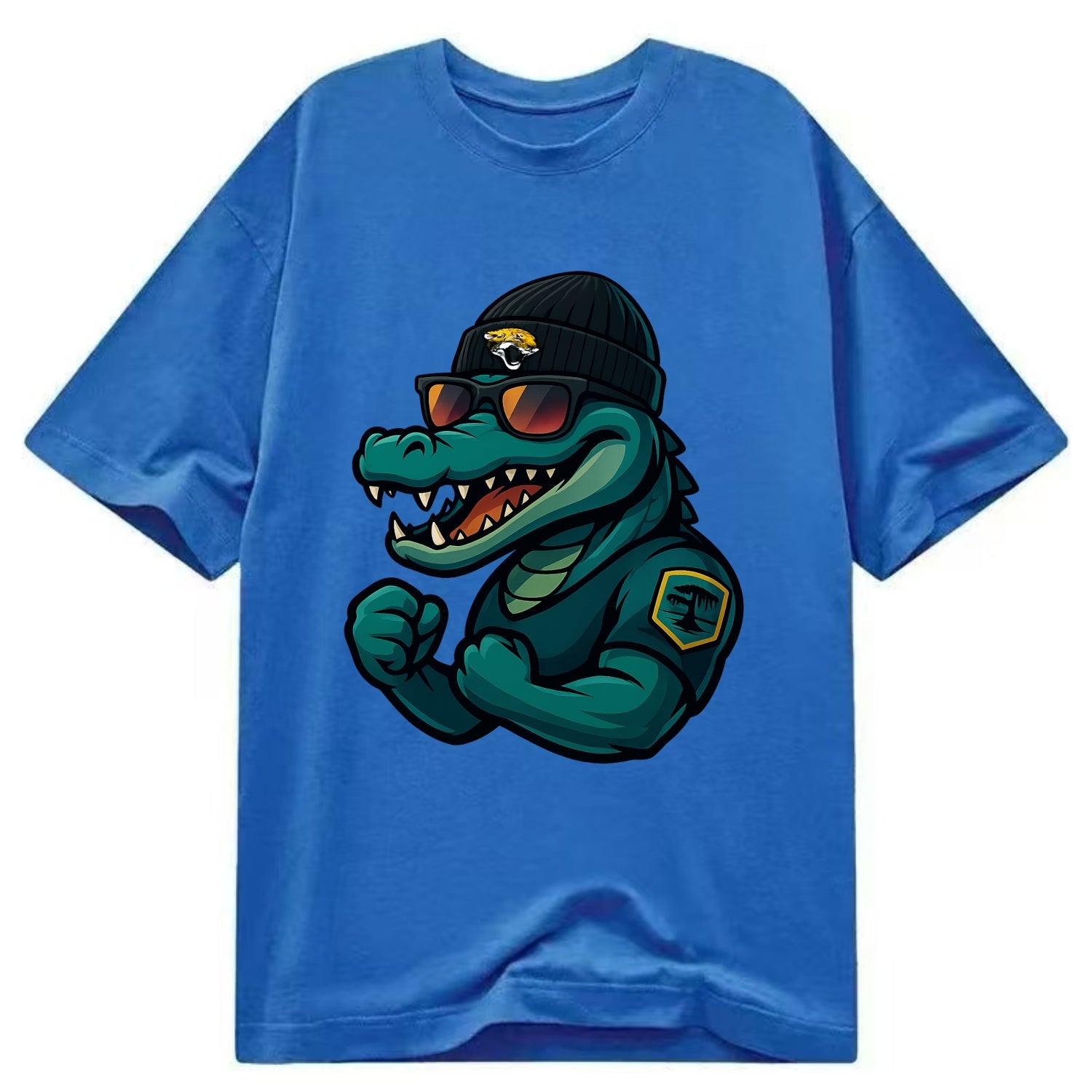 Jacksonville Alligator wearing Jaguars beanie with swamp patch and wayfarer - Classic T-shirt - Blue