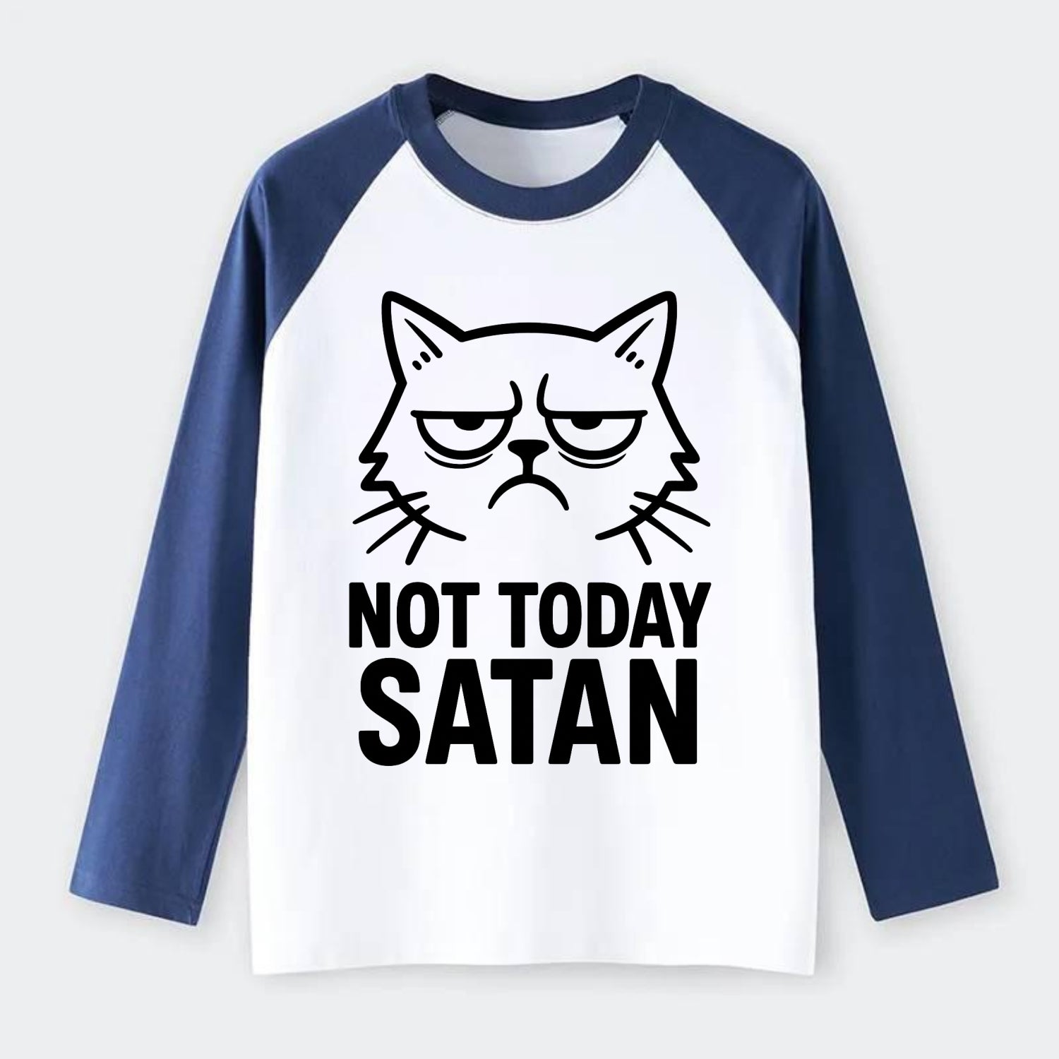 Monday Mood Cat - Raglan Long Sleeve T-Shirt - Blue
