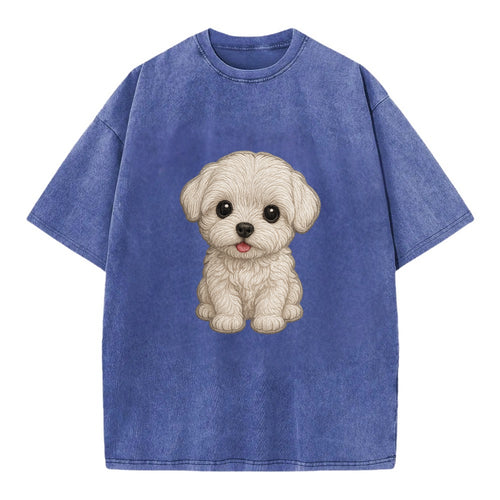 Baby Maltese Puppy - pure white silky coat, black button eyes, tiny nose, - Vintage T-shirt