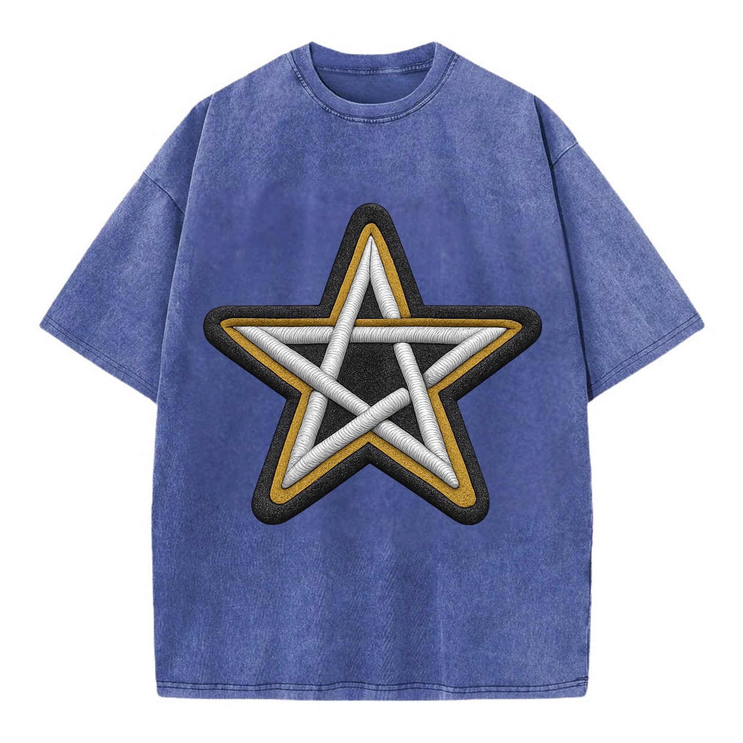 PENTAGRAM STAR - five point star in silver , protection - Vintage T-shirt - Blue