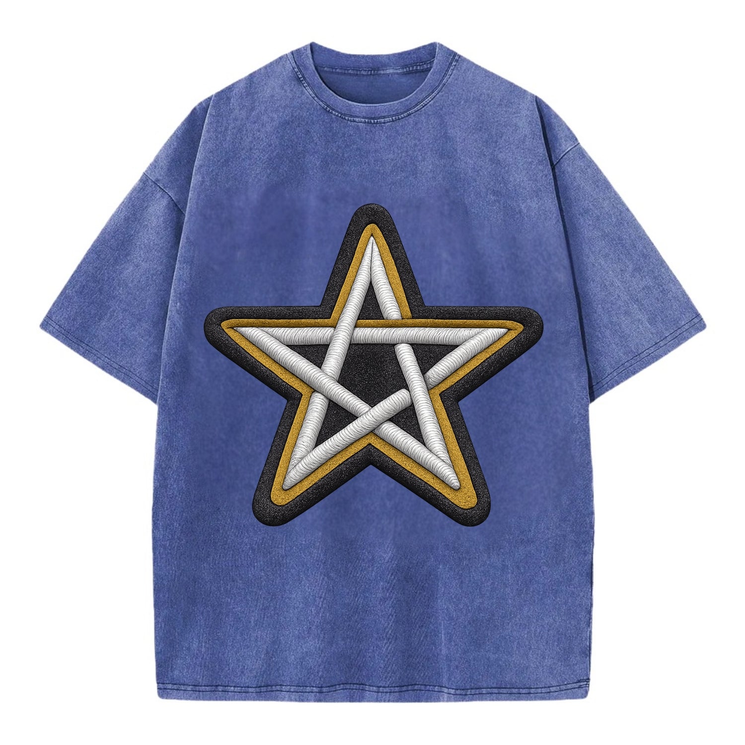 PENTAGRAM STAR - five point star in silver , protection - Vintage T-shirt - Blue