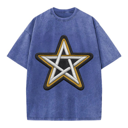 PENTAGRAM STAR - five point star in silver , protection - Vintage T-shirt - Blue