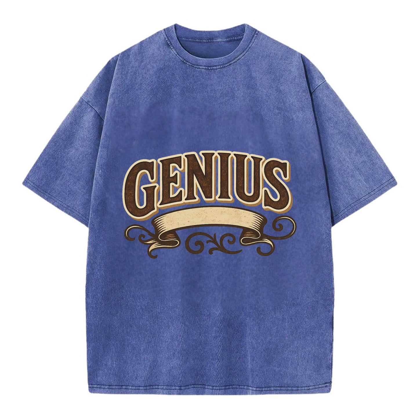 Bold typography design - "GENIUS" - exceptional intelligence, brilliance - Vintage T-shirt - Blue