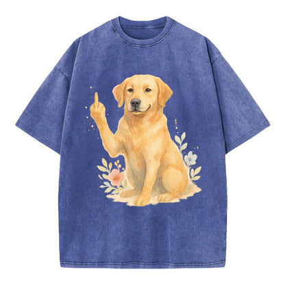 Labrador Retriever yellow sitting pretty, friendly face, strong paw up with sass - Vintage T-shirt - Blue