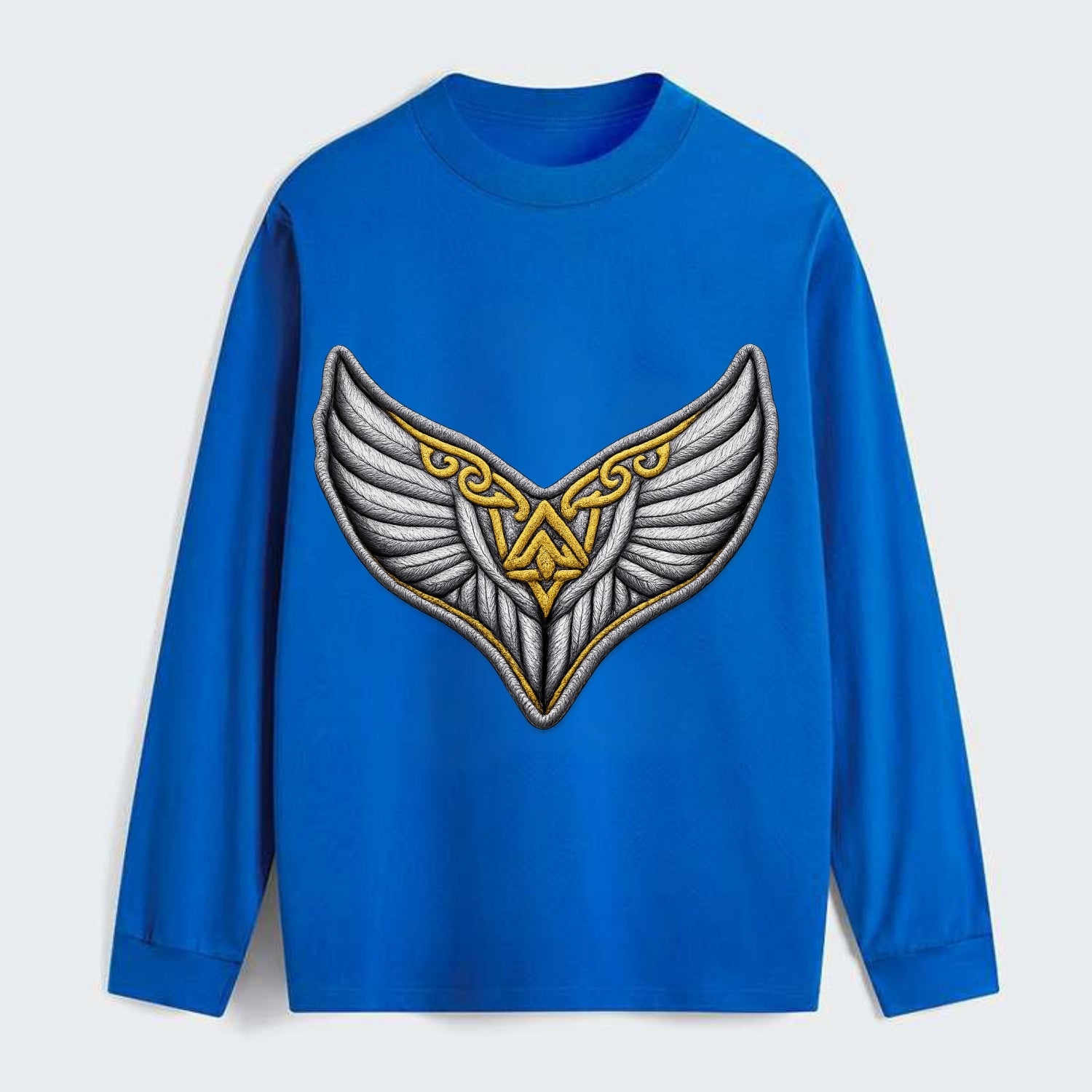 VALKYRIE WINGS - warrior maiden wings in silver and gold , Norse myth - Classic Long Sleeve Shirt - Blue