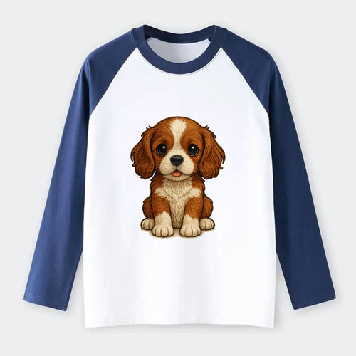 Baby Cavalier King Charles Spaniel Puppy - silky ears, gentle eyes, - Raglan Long Sleeve T-Shirt