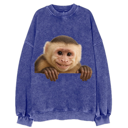 Capuchin Monkey  - Vintage Sweatshirt - Blue