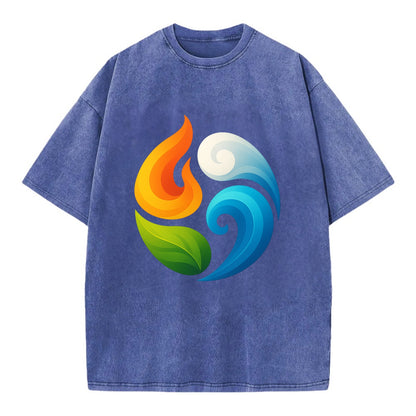 Four Elements Dance - Fire orange, water - Vintage T-shirt - Blue