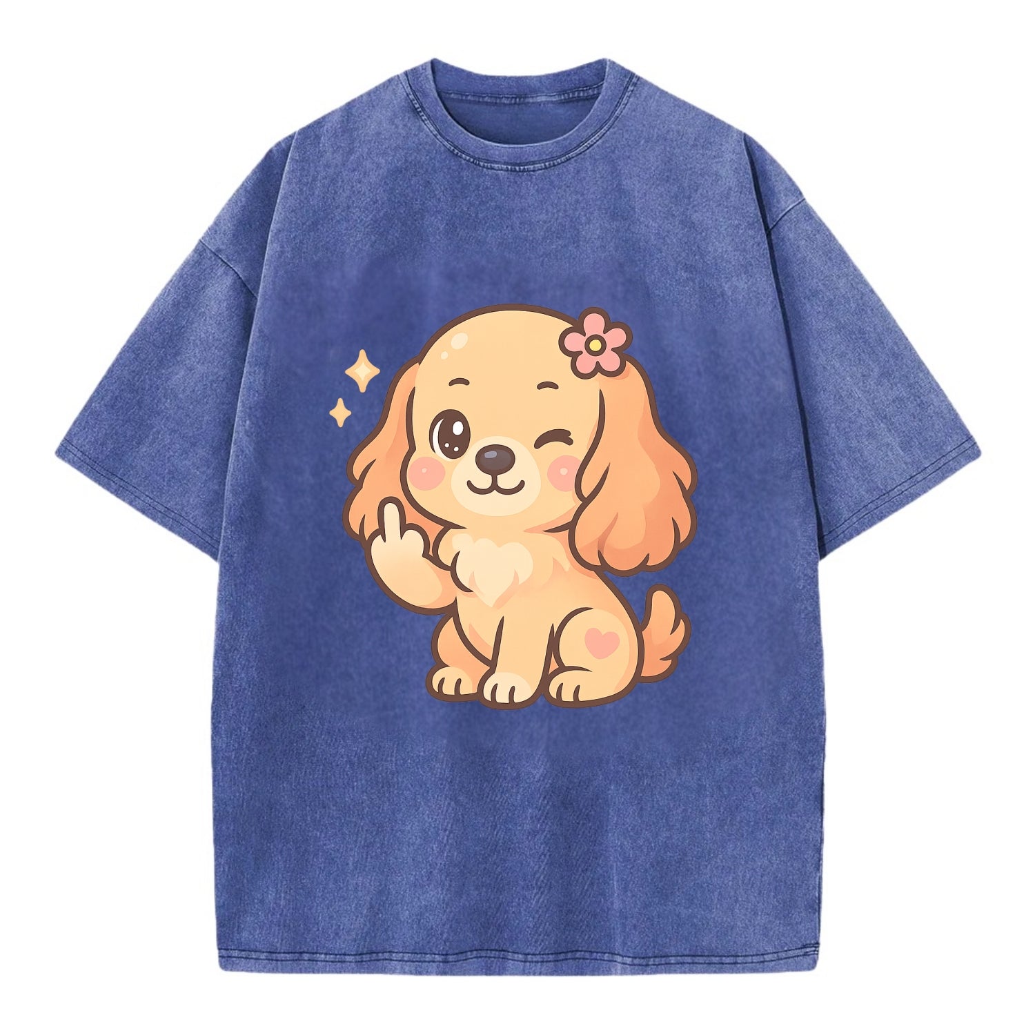 Cocker Spaniel with long wavy ears, gentle face, paw flipping off - Vintage T-shirt - Blue