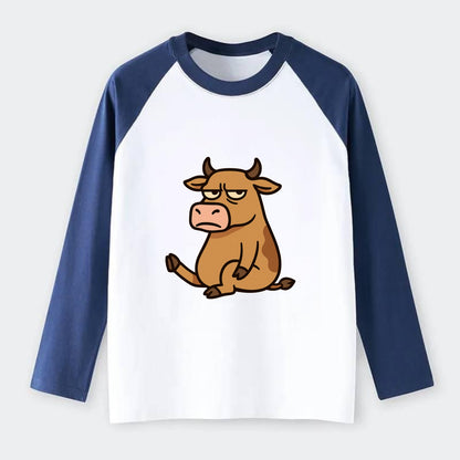 The Cow Judging Silently - Raglan Long Sleeve T-Shirt - Blue