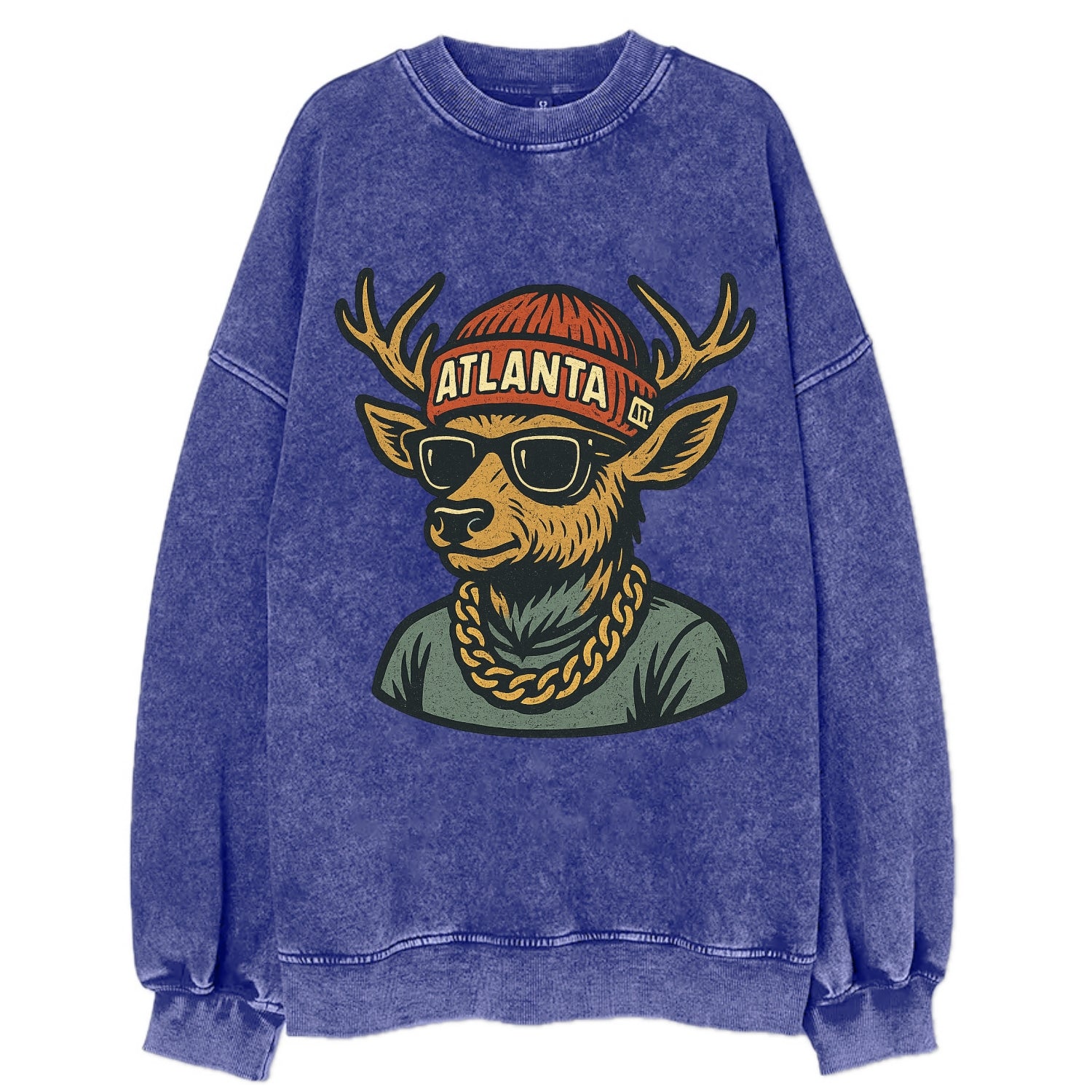 "deer" "atlanta" "atl" "red" "us South" - Vintage Sweatshirt - Blue