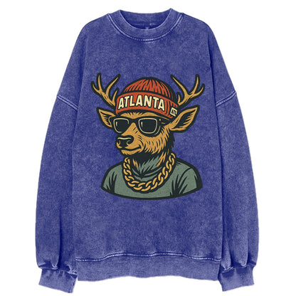 "deer" "atlanta" "atl" "red" "us South" - Vintage Sweatshirt - Blue