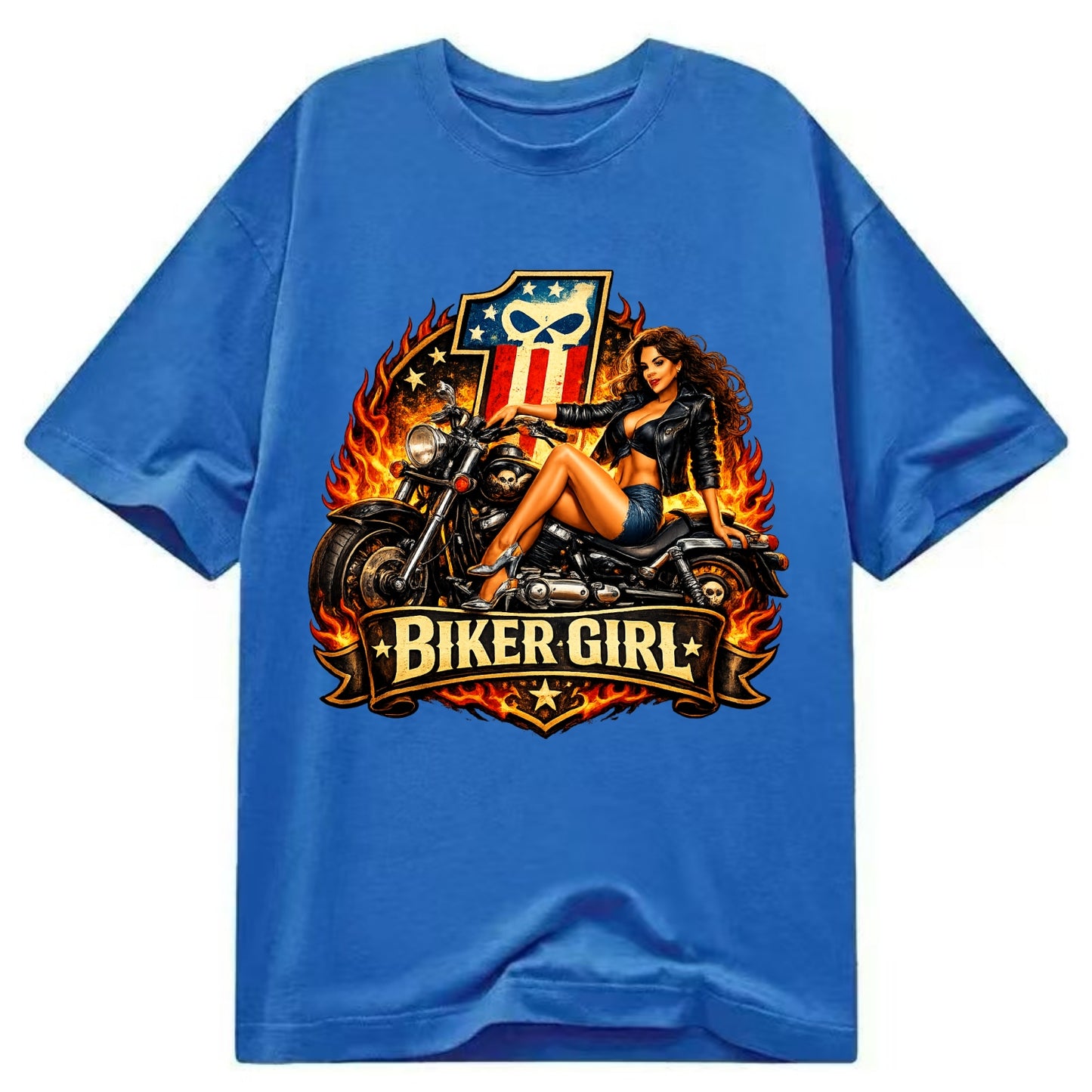Vintage Biker Pin Up - Classic T-shirt - Blue