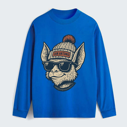 San Antonio Bat wearing San Antonio beanie with pom pom and wayfarer - Classic Long Sleeve Shirt - Blue