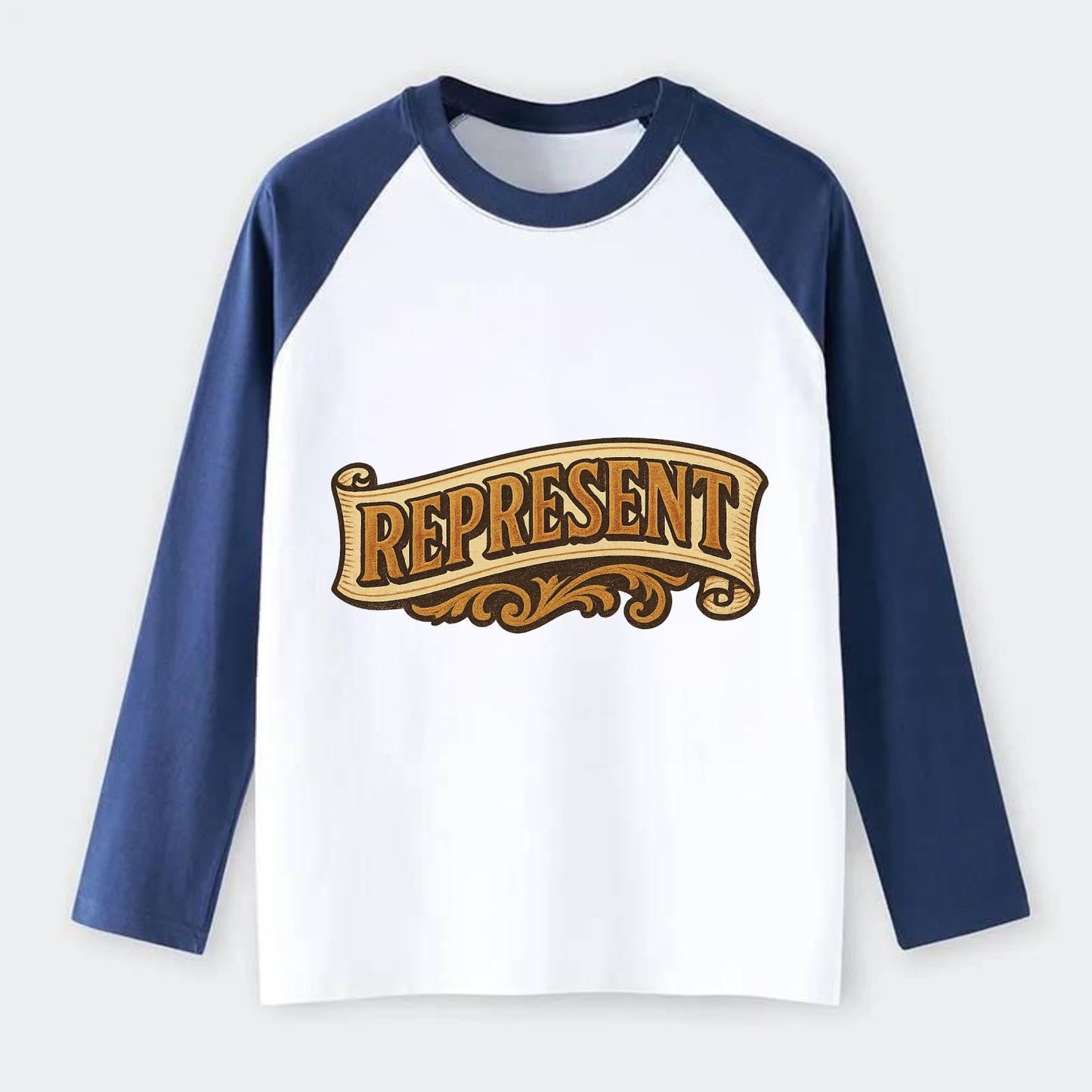 Bold typography design - "REPRESENT" - showing where you from - Raglan Long Sleeve T-Shirt - Blue