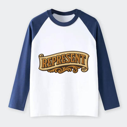 Bold typography design - "REPRESENT" - showing where you from - Raglan Long Sleeve T-Shirt - Blue