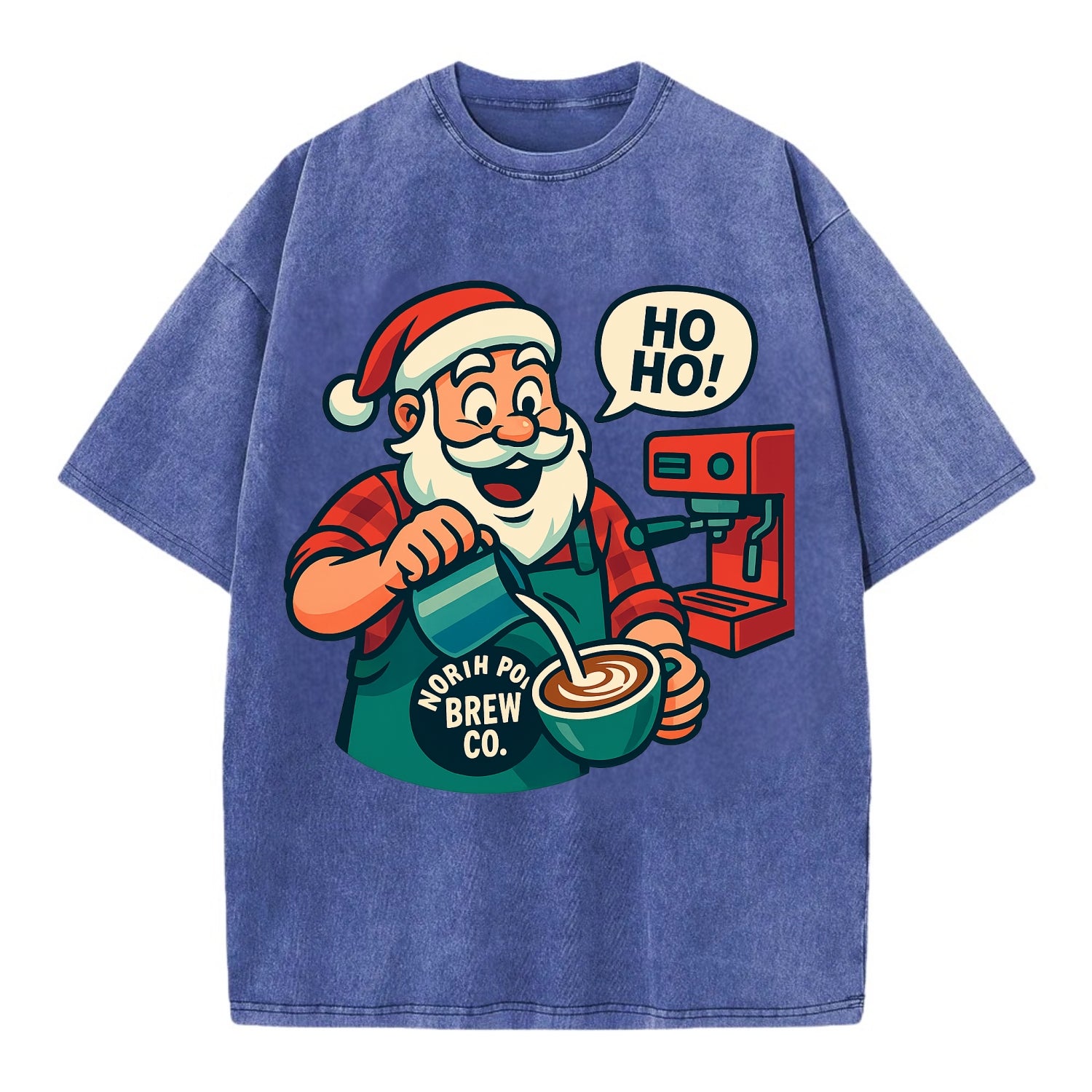 Santa Barista - Vintage T-shirt - Blue