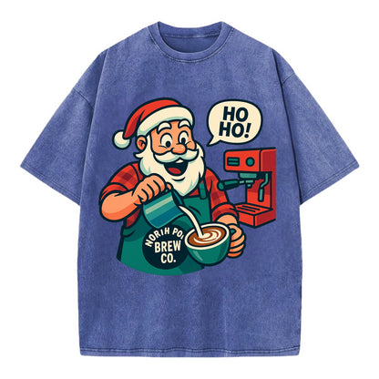 Santa Barista - Vintage T-shirt - Blue