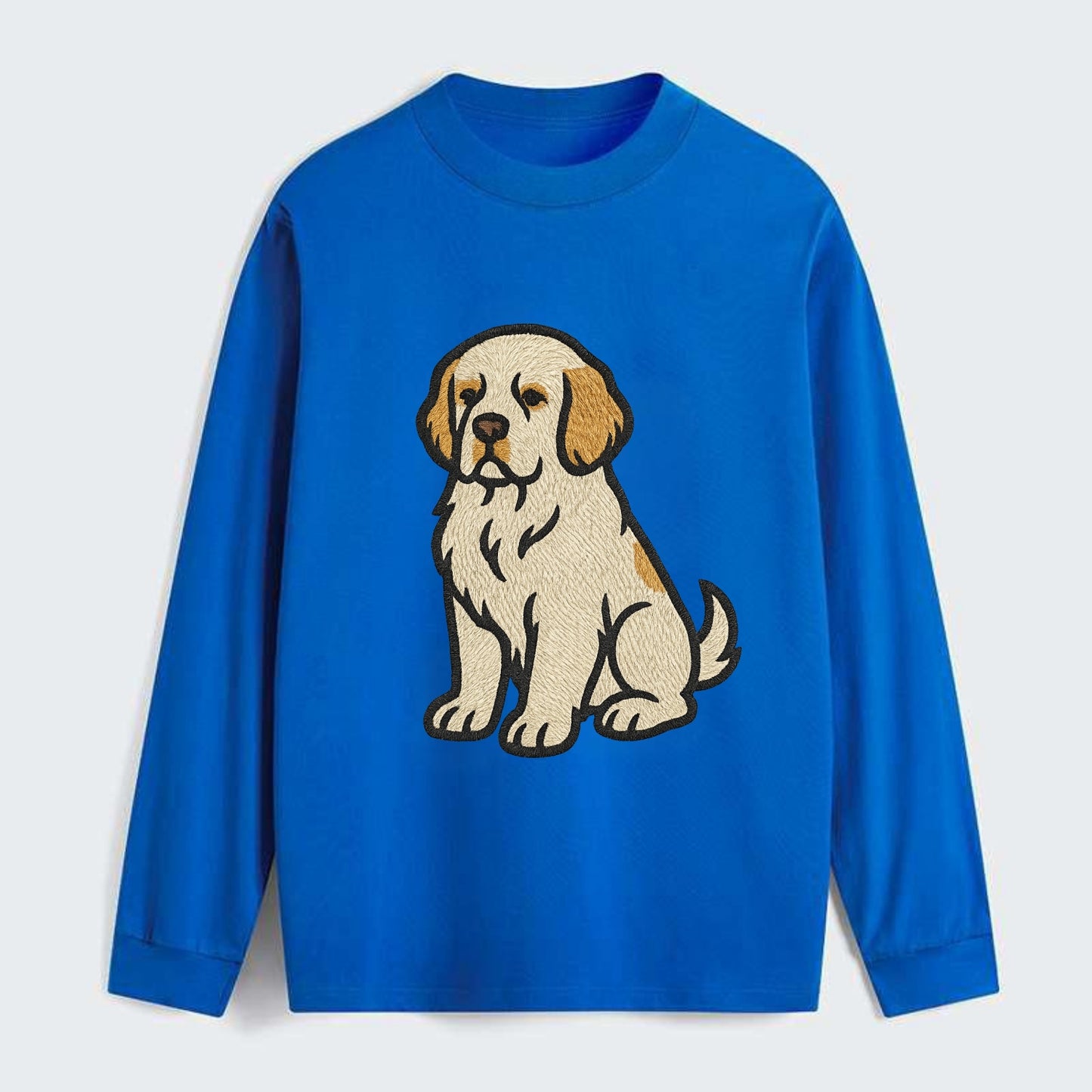 Clumber Spaniel - White with lemon markings embroidered pose - Classic Long Sleeve Shirt - Blue
