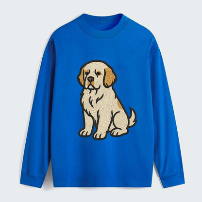 Clumber Spaniel - White with lemon markings embroidered pose - Classic Long Sleeve Shirt - Blue