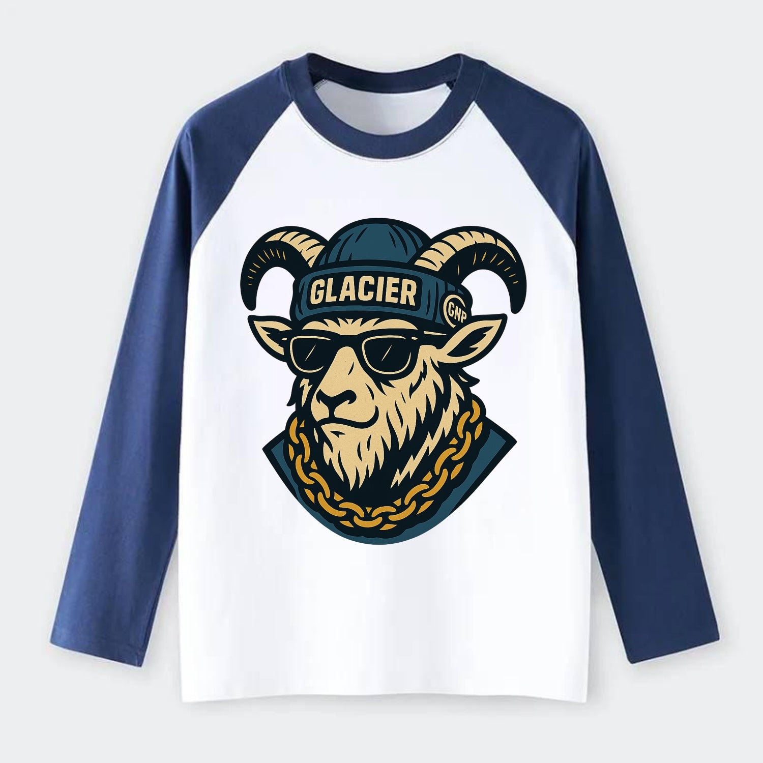 Glacier Mountain Goat - Raglan Long Sleeve T-Shirt - Blue