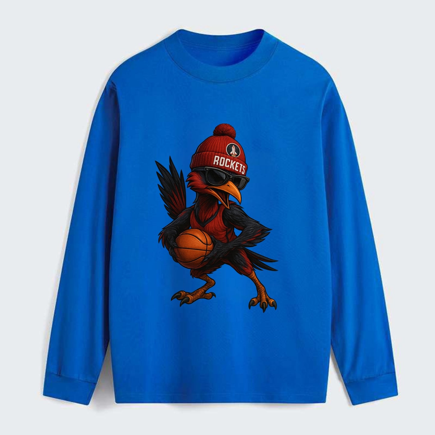 Houston Roadrunner wearing Rockets beanie with launch pad patch and - Classic Long Sleeve Shirt - Blue