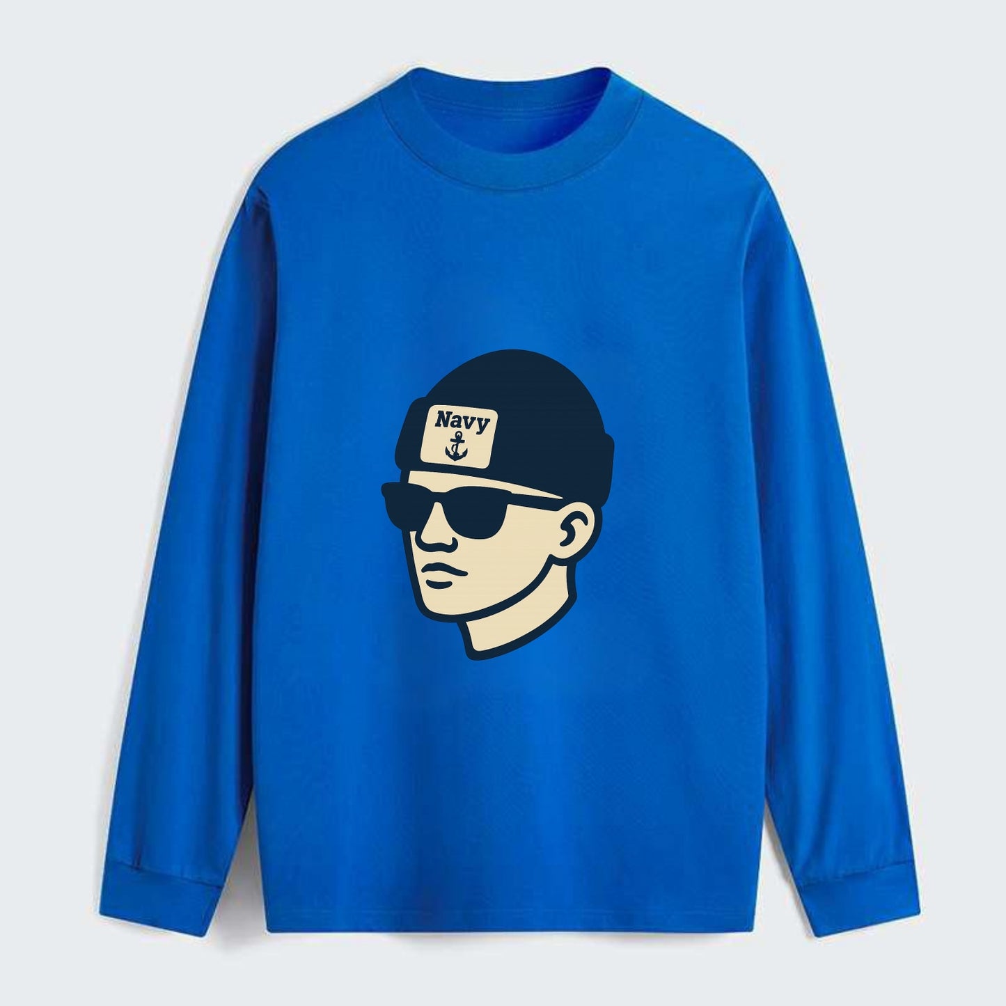 Annapolis Midshipman wearing Navy beanie with anchor patch - Classic Long Sleeve Shirt - Blue