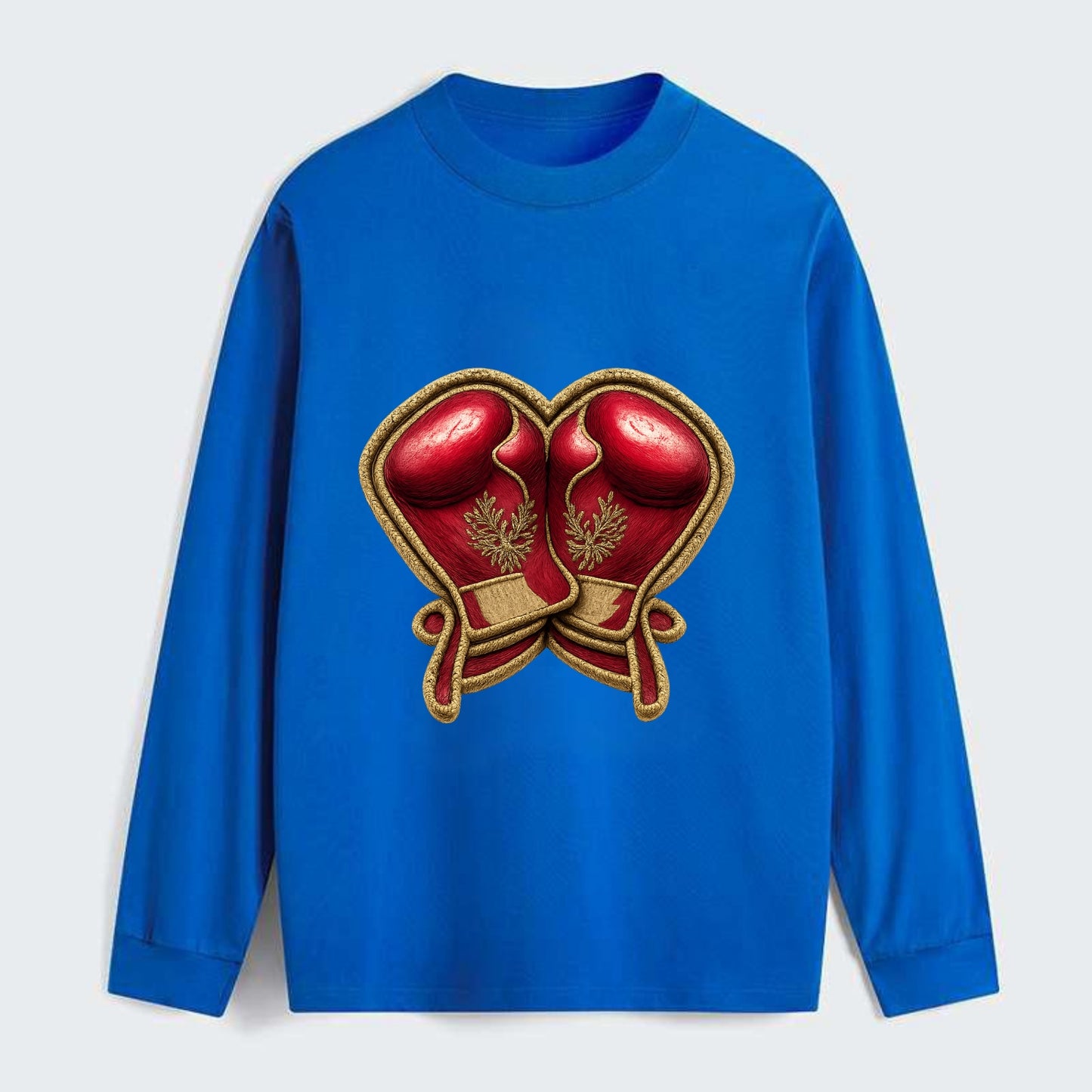 Embroidered patch design - BOXING GLOVES - red boxing gloves crossed in - Classic Long Sleeve Shirt - Blue