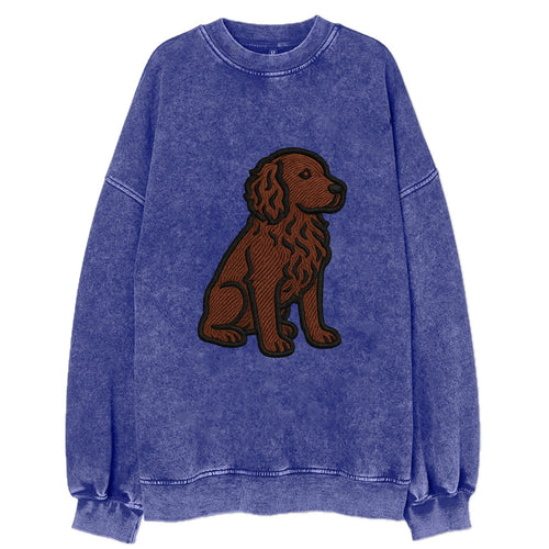 Boykin Spaniel - Rich chocolate brown wavy coat embroidered sitting pose - Vintage Sweatshirt