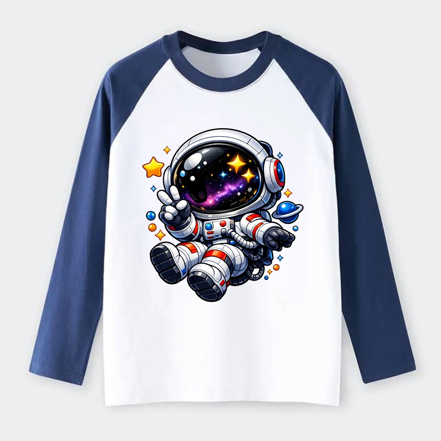 Space Explorer - Raglan Long Sleeve T-Shirt - Blue