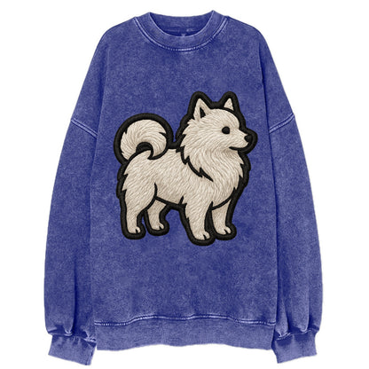 Japanese Spitz - Contemporary white spit - Vintage Sweatshirt - Blue