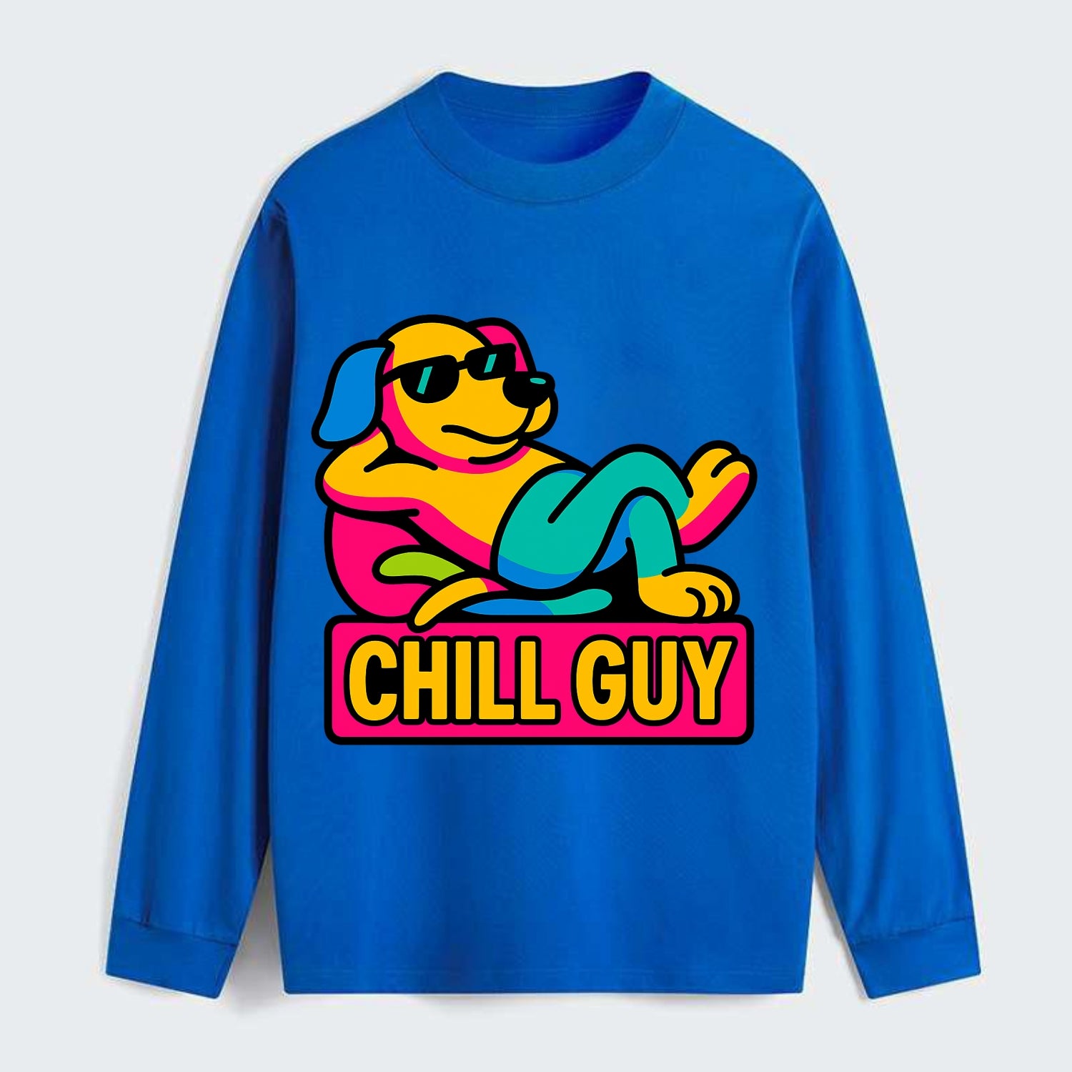 Super relaxed dog character lounging unbothered - "Chill Guy" meme - Classic Long Sleeve Shirt - Blue