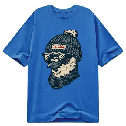 Chicago Pigeon wearing Chicago beanie with pom pom and wayfarer sunglasses - Classic T-shirt - Blue
