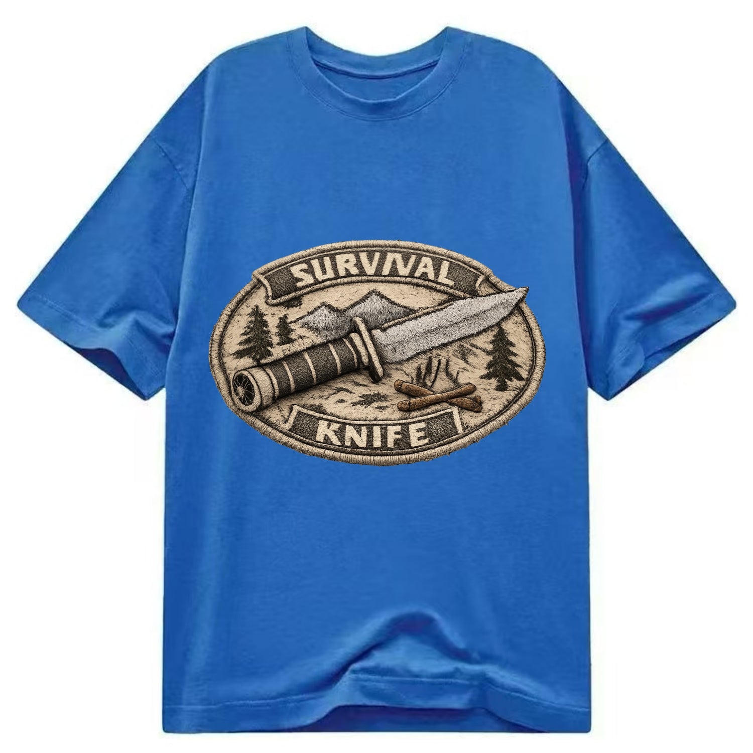 SURVIVAL KNIFE - fixed blade with compass in silver and black , bushcraft - Classic T-shirt - Blue