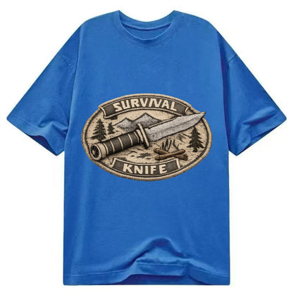 SURVIVAL KNIFE - fixed blade with compass in silver and black , bushcraft - Classic T-shirt - Blue