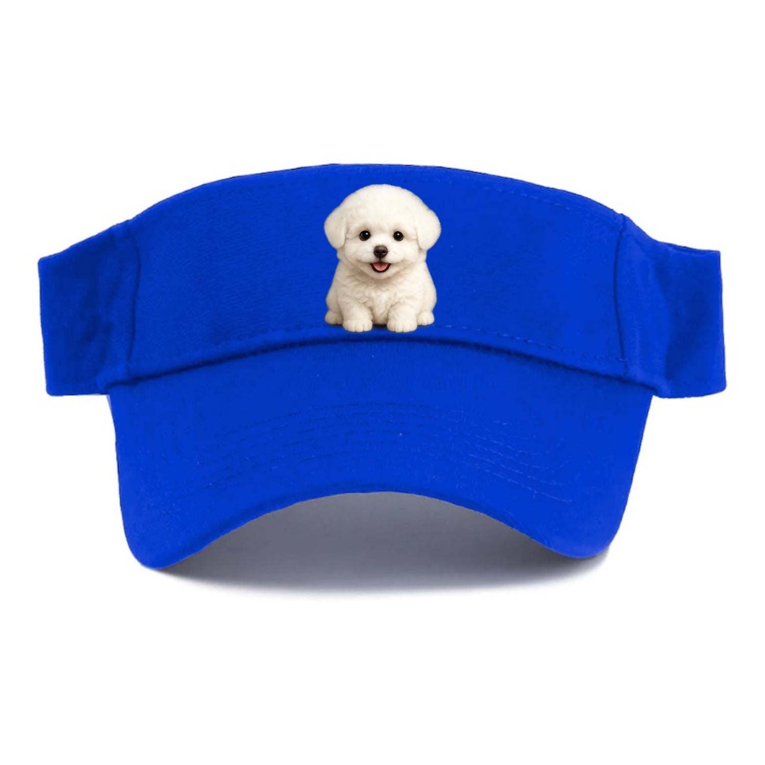 Baby Bichon Frise Puppy - white puffy cloud, dark eyes, happy expression, front-facing, - Visor - Blue