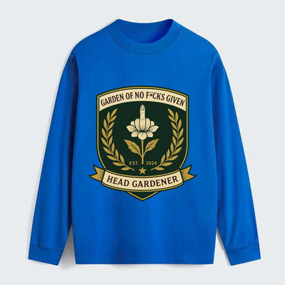 Shield with middle finger flower - "Garden of No F*cks Given - Head - Classic Long Sleeve Shirt - Blue