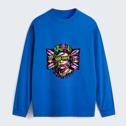 GOD SAVE | Torn royal portrait style | Blackout bar across eyes | - Classic Long Sleeve Shirt - Blue